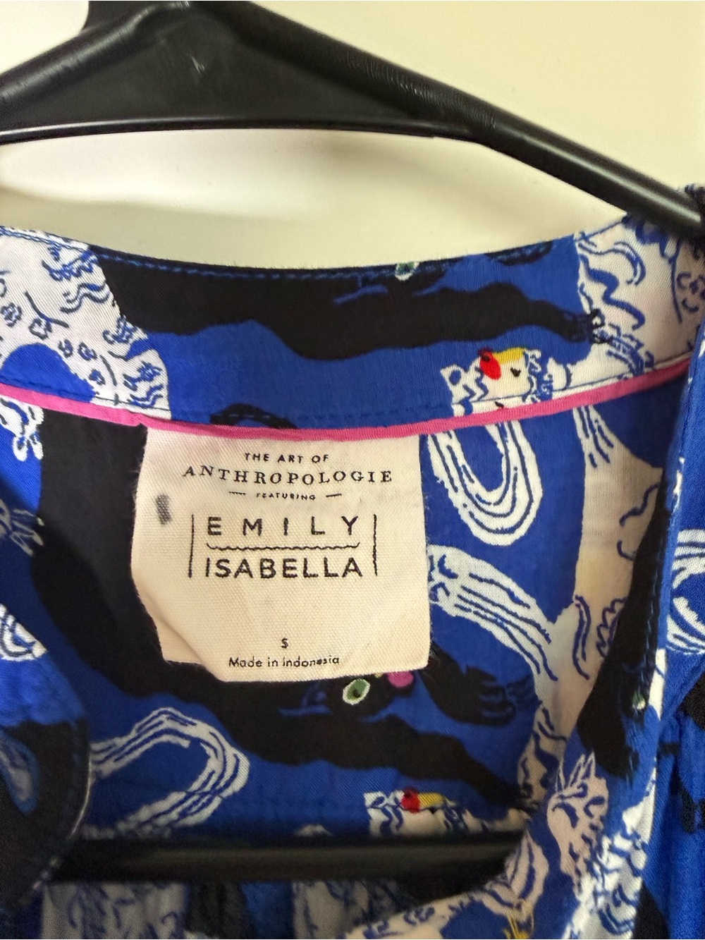 The Art of Anthropologie Blue & Black Cat-Print Button Front Blouse Size Small - Picture 3 of 5
